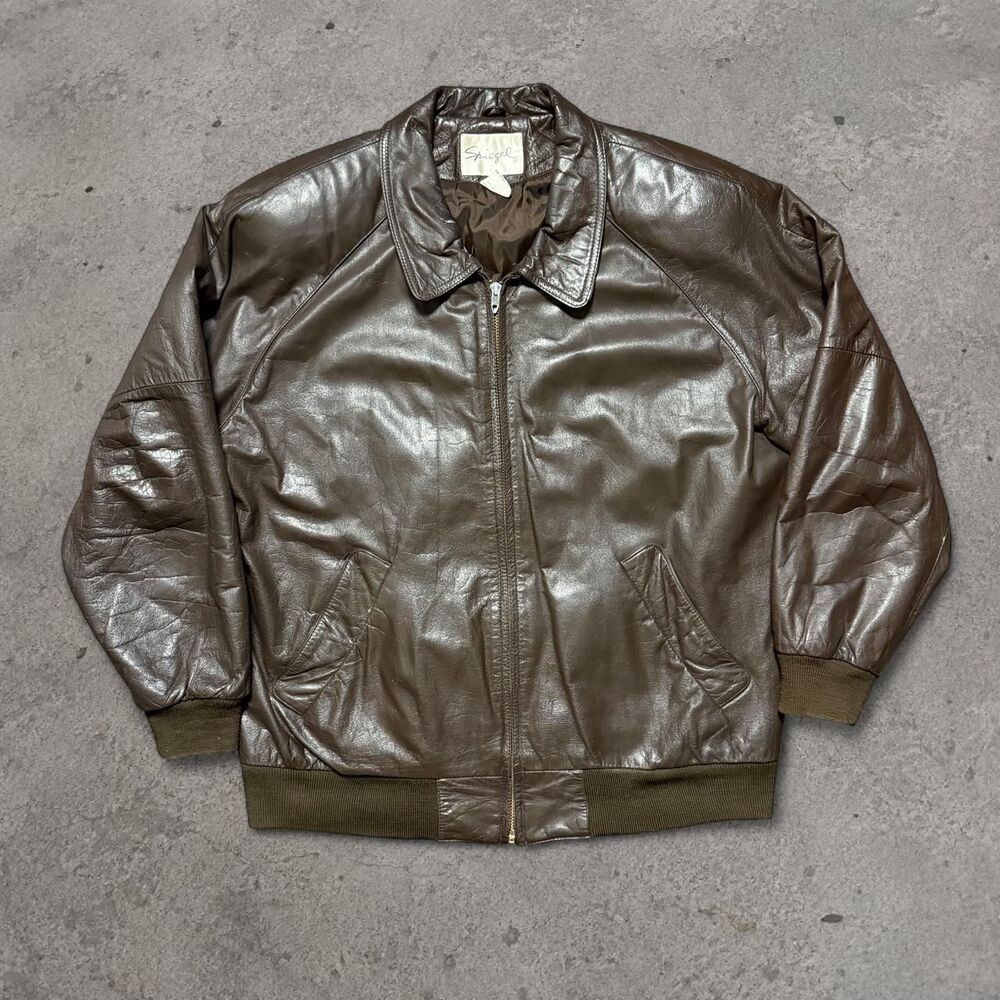 Vintage 80’s 90’s Mocha Brown Bomber Leather Jacket Talon Zipper Men’s Size L